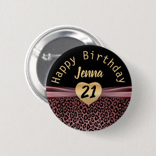 Rosa Glitter Leopards födelsedagsdesign Knapp