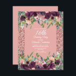 Rosa Glitter Lila Blommigt Flickans sextonde födel Kort<br><div class="desc">Elegant rosa glitter och lila blommigt 16 födelsedagsfest inbjudan för flickor. Kontakta oss om du behöver hjälp med anpassning eller om du vill begära matchande produkter.</div>
