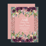 Rosa Glitter Lila Blommigt Flickans sextonde födel Kort<br><div class="desc">Elegant rosa glitter och lila blommigt 16 födelsedagsfest inbjudan för flickor. Kontakta oss om du behöver hjälp med anpassning eller om du vill begära matchande produkter.</div>