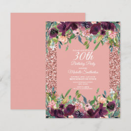 Rosa Glitter Lila Blommigt Kvinnor i 30års födelse Kort