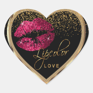 Rosa Glitter Lipcolor Kärlek Hjärtformat Klistermärke