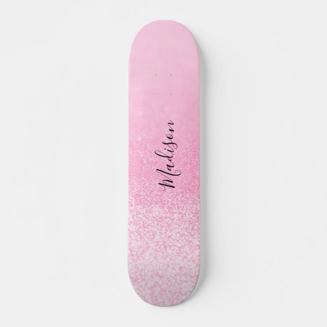 Rosa Glitter Ljus Personlig Mini Skateboard Bräda 18,5 Cm (Framsida)