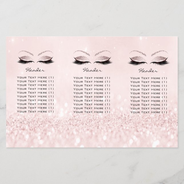 Rosa Glitter Makeup Ögonfransar DL 3 Broschyr Flygblad (Baksidan)