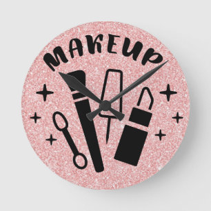 Rosa glitter makeup-tema salong rund klocka