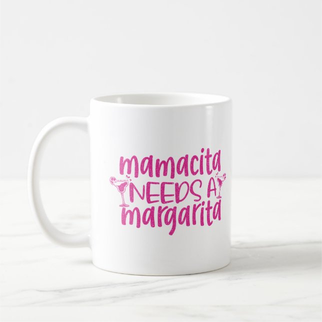 Rosa Glitter Mamacita Needs Margarita Funny Quote Kaffemugg (Vänster)