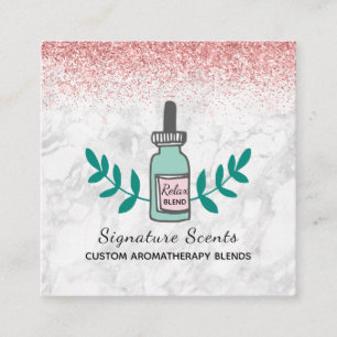 Rosa Glitter Marble Aromatreatment Business Logoty Fyrkantigt Visitkort