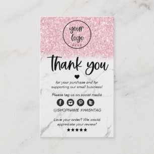 Rosa Glitter Marble Business Tack for Order Visitkort