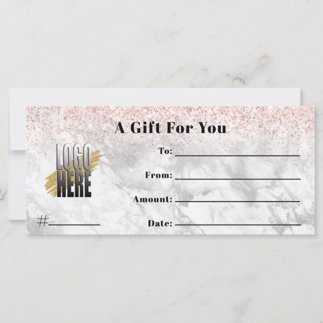 Rosa Glitter Marble Logotyp Business Gift Certific (Framsida)