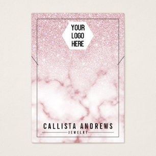 Rosa Glitter Marble Ombre Logotyp Necklace Visning Visitkort
