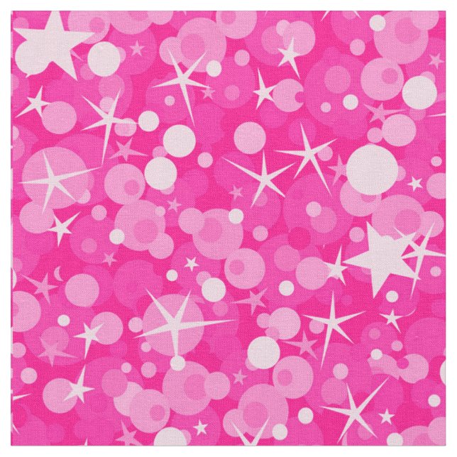 Rosa Glitter med vita cirklar och stjärnor Tyg (Närbild)