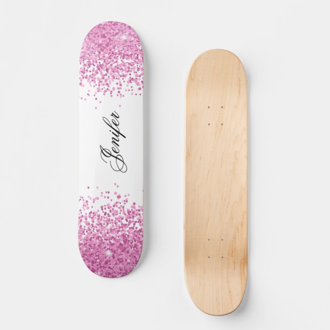 Rosa glitter mini skateboard bräda 18,5 cm (Framsida)