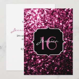 Rosa glitter-miniatyrdiagram Sweet 16-inbjudan Inbjudningar