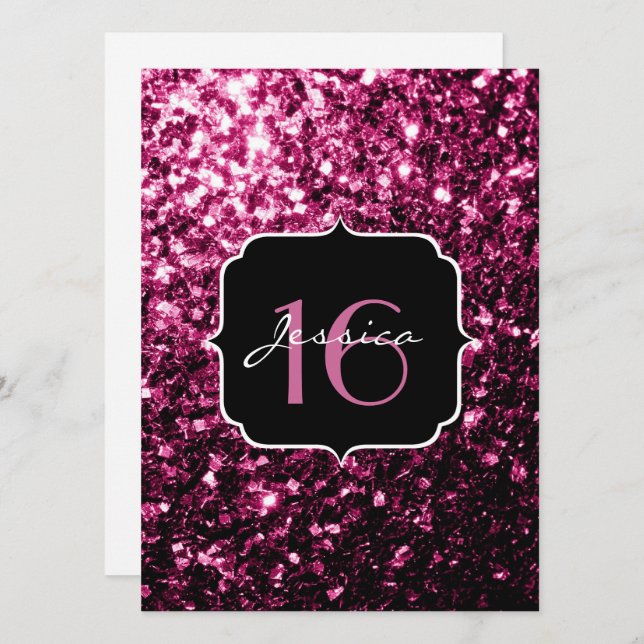 Rosa glitter-miniatyrdiagram Sweet 16-inbjudan Inbjudningar (Fram/baksida)