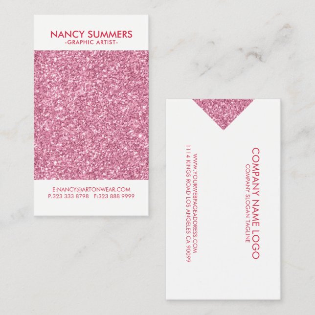 Rosa glitter modern geometrisk design visitkort (Fram/baksida)