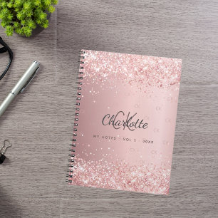 rosa glitter monogram anteckningsbok