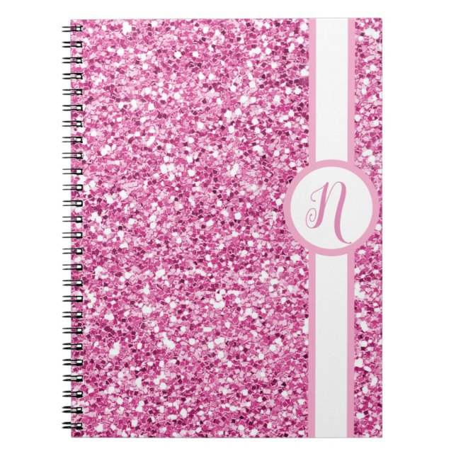 Rosa Glitter Monogram Anteckningsbok (Framsidan)