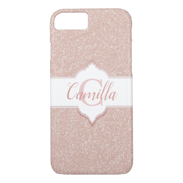 Rosa Glitter Monogram Case-Mate iPhone Skal (Baksida)