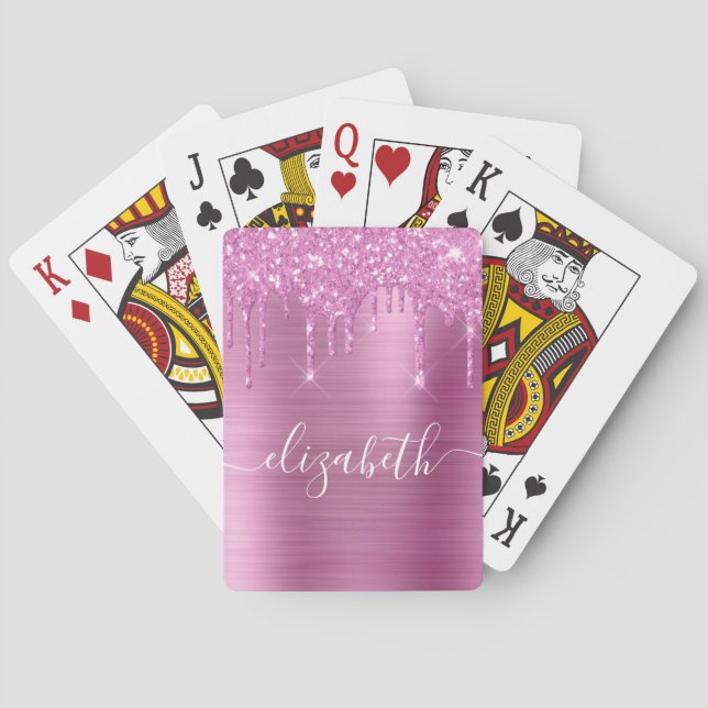 Rosa Glitter Monogram Casinokort (Baksidan)