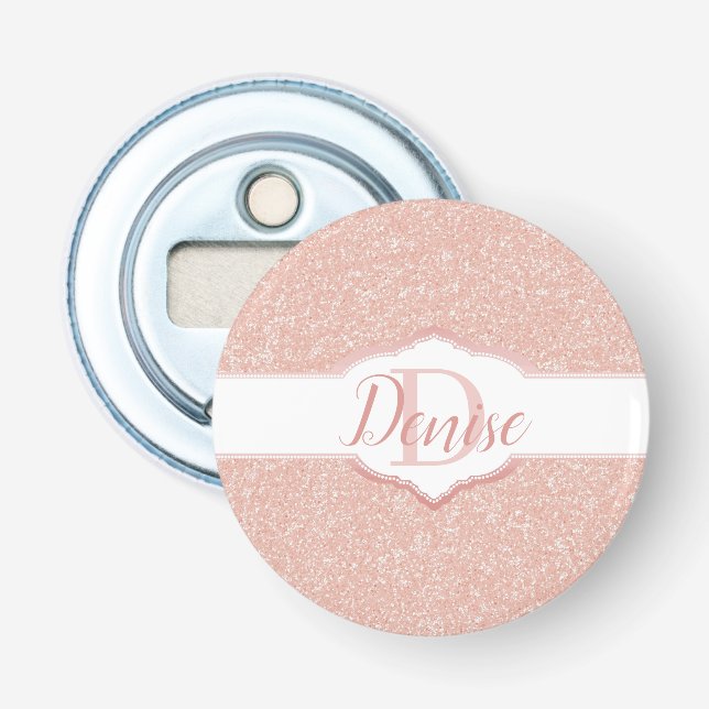 Rosa Glitter Monogram Flasköppnare (Framsidan)