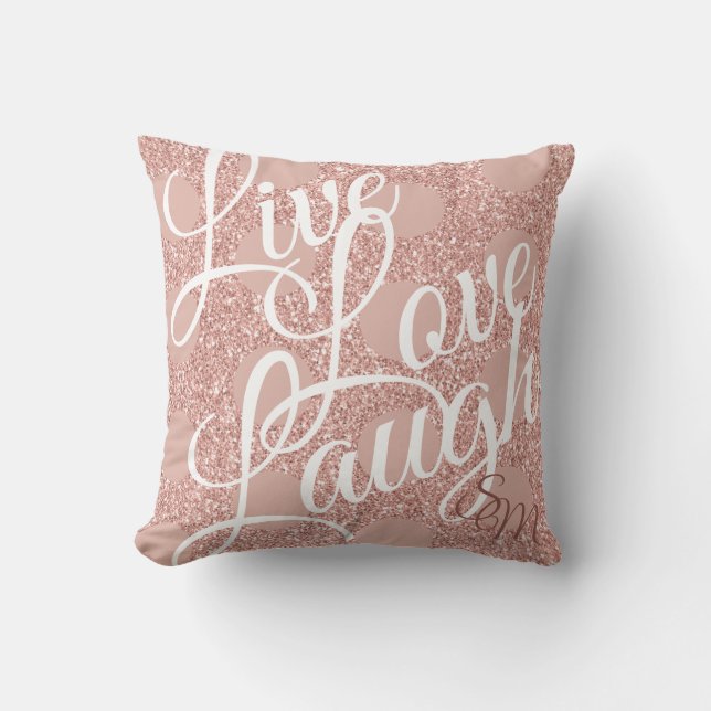 Rosa  Glitter Monogram Girly Live Kärlek Laugh Kudde (Framsida)