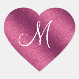 Rosa Glitter Monogram Hjärtformat Klistermärke