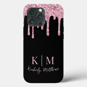 Rosa Glitter Monogram Initialer på svart