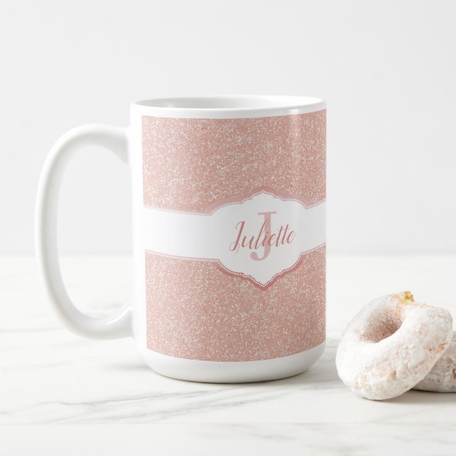 Rosa Glitter Monogram Kaffemugg (Med munk)