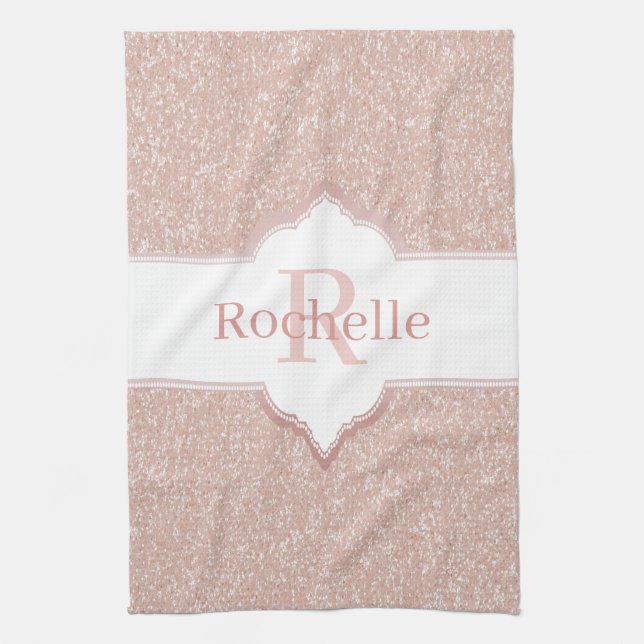 Rosa Glitter Monogram Kitchen Towel Kökshandduk (Vertikal)