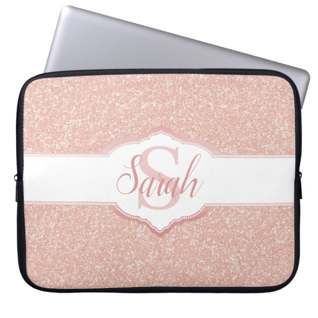 Rosa Glitter Monogram Laptop Fodral (Framsidan)