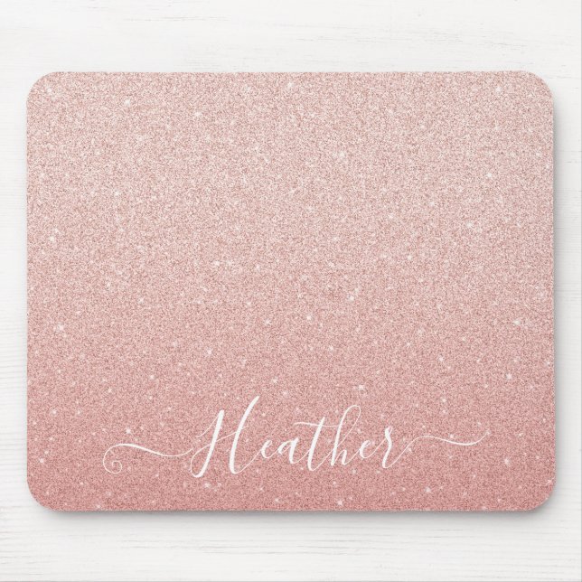  Rosa Glitter Monogram Namn Mousepad Musmatta (Framsidan)
