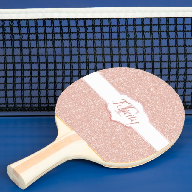 Rosa Glitter Monogram Ping Pong Paddle Pingisracket (Insitu)