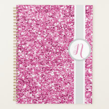 Rosa Glitter Monogram Planerare
