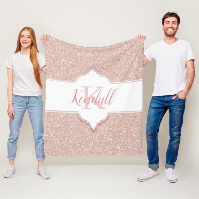 Rosa Glitter Monogram Throw Blanket Fleecefilt (På plats)