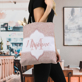 Rosa Glitter Monogram Tote Bag Tygkasse