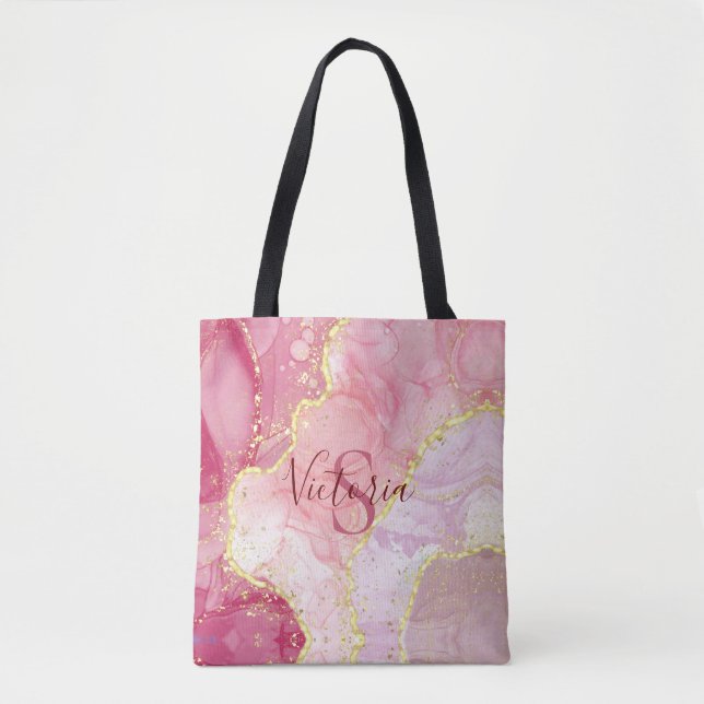 Rosa Glitter Monogram Tygkasse (Framsida)