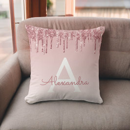 Rosa - Glitter Monogram vid Gnistran Ro Guld Kudde