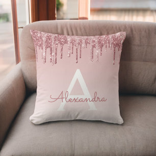 Rosa - Glitter Monogram vid Gnistran Ro Guld Kudde