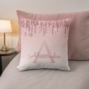 Rosa - Glitter Monogram vid Gnistran Ro Guld Kudde