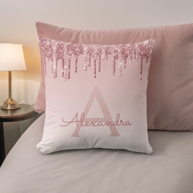  Rosa - Glitter Monogram vid Gnistran Ro Guld Kudde (Skapare uppladdad)