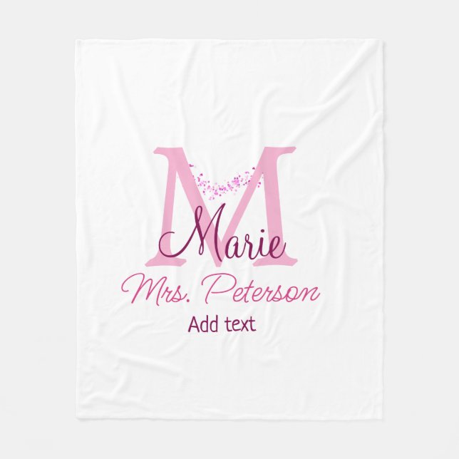 Rosa glitter-monogramlärare, Modern gi Fleecefilt (Framsidan)