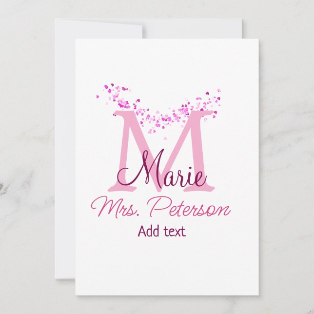 Rosa glitter-monogramlärare, Modern gi Inbjudningar (Framsida)