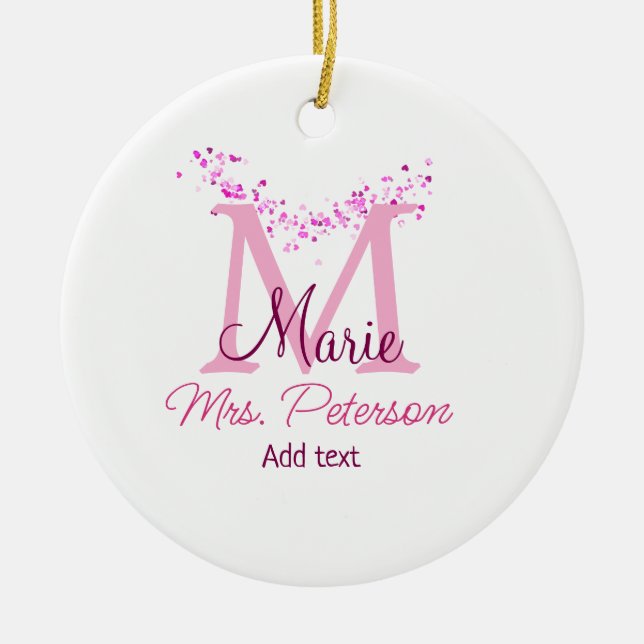 Rosa glitter-monogramlärare, Modern gi Julgransprydnad Keramik (Framsidan)