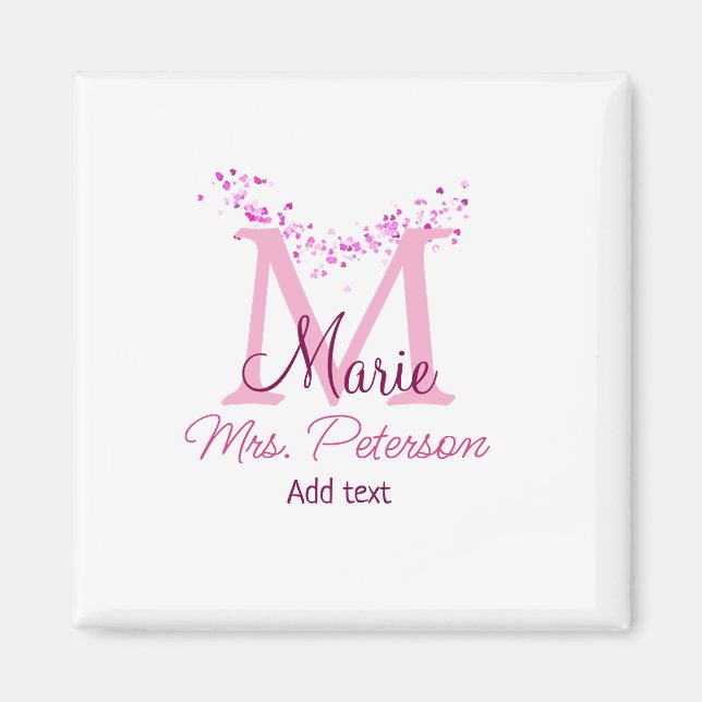 Rosa glitter-monogramlärare, Modern gi Magnet (Framsidan)