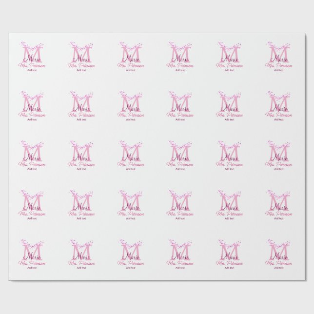 Rosa glitter-monogramlärare, Modern gi Presentpapper (Platt)