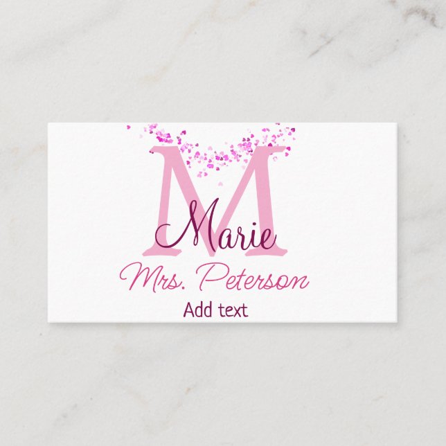 Rosa glitter-monogramlärare, Modern gi Visitkort (Framsida)