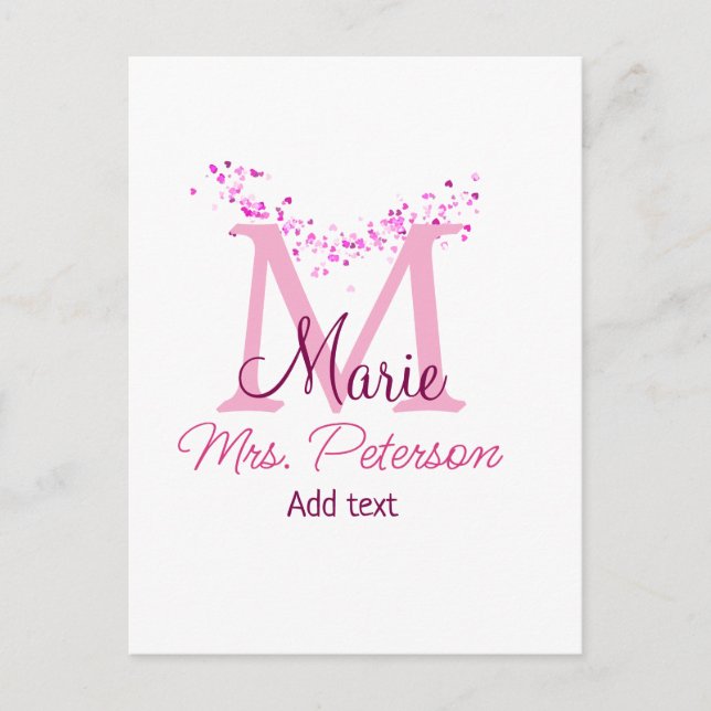 Rosa glitter-monogramlärare, Modern gi Vykort (Framsida)