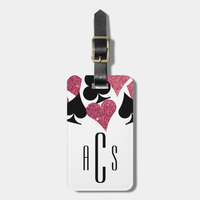 Rosa Glitter Monogrammed Las Vegas Luggage Tag Bagagebricka (Vertikal Framsida)