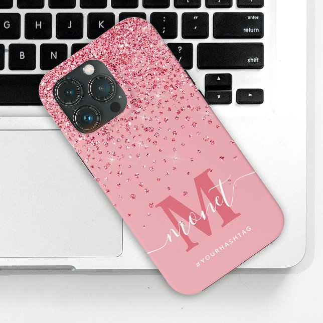 Rosa Glitter Monogrammed Snyggt Namn (Skapare uppladdad)