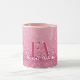 Rosa Glitter Mugg med Anpassningsbar Initialer och