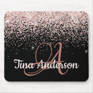 Rosa Glitter Namn och Monogram Musmatta